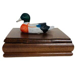 Mallard Duck Wooden Box Vintage USA Deck of Playing Cards Cabin Coffee Table
